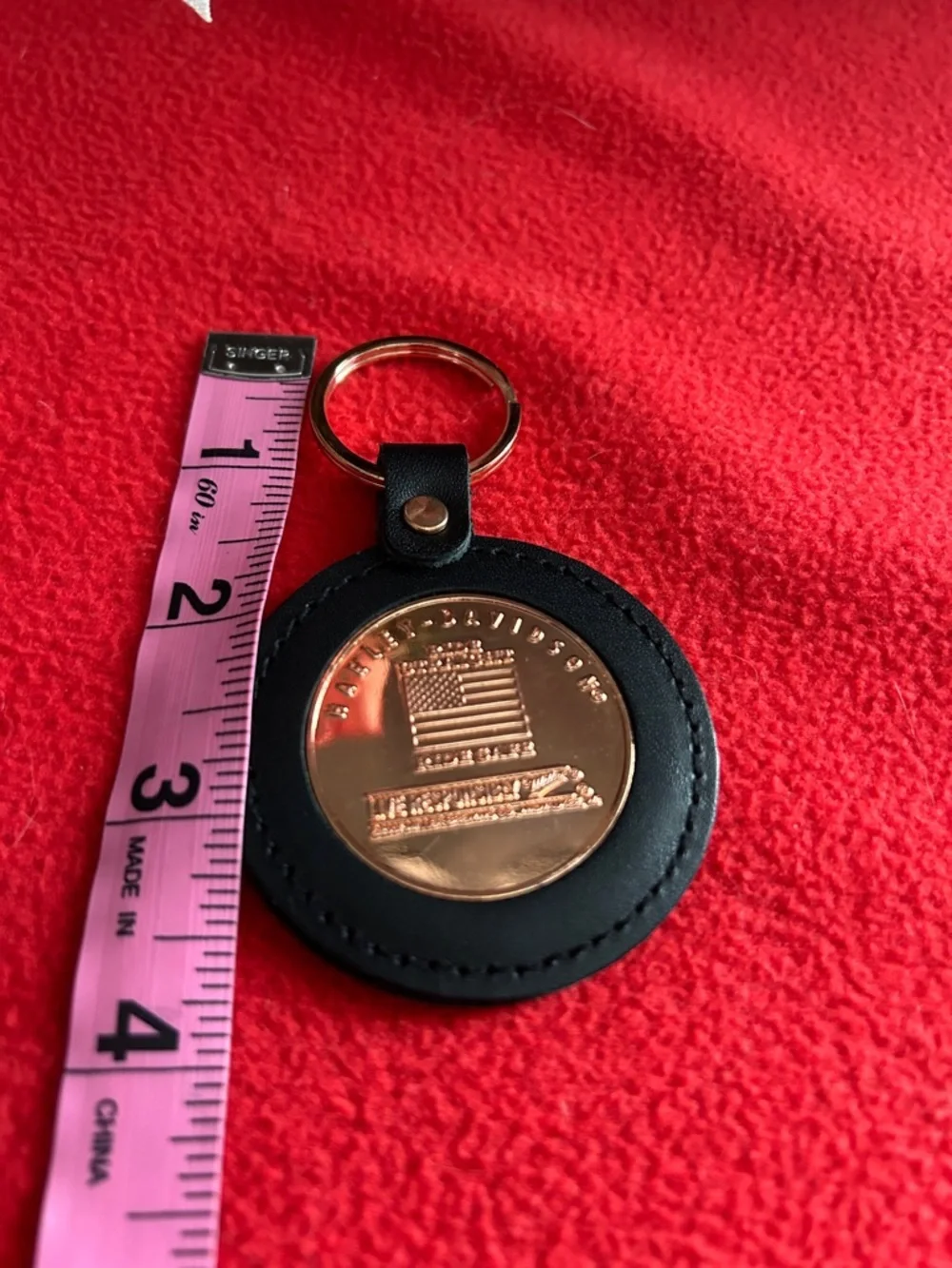 Harley-Davidson Black Leather Keychain with Gold Medallion unisex